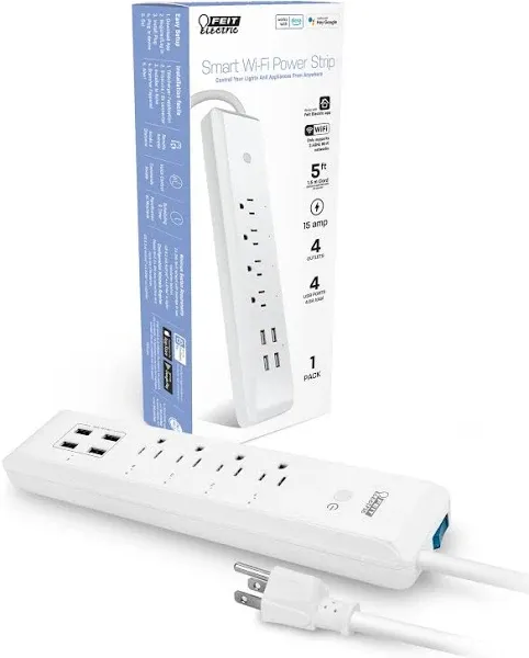 Feit Electric Smart Power Strip, Plugs Work with Alexa and Google White 