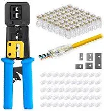 EMS RJ45 Crimp Tool Kit w/ 50 Cat6 Connectors Boots and Extra Blades