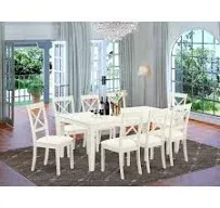 East West Furniture Logan 9-piece Dining Set with Leather Chairs in Linen White