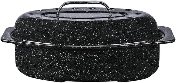 Granite Ware Covered Oval Roaster, Black, 13" x 8" x 5"