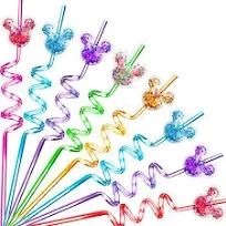 ONBKYGF 24Pcs Glitter Mouse Straws