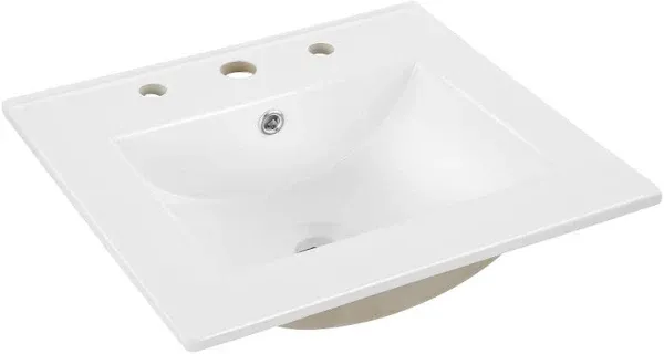 JONATHAN Y Ancillary 3-Hole 18.25 in. D Classic Contemporary Rectangular Ceramic Single Sink Basin Vanity Top