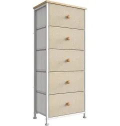 REAHOME Vertical Metal Tower Dresser with 5 Fabric Drawer Bins, Taupe (Used)