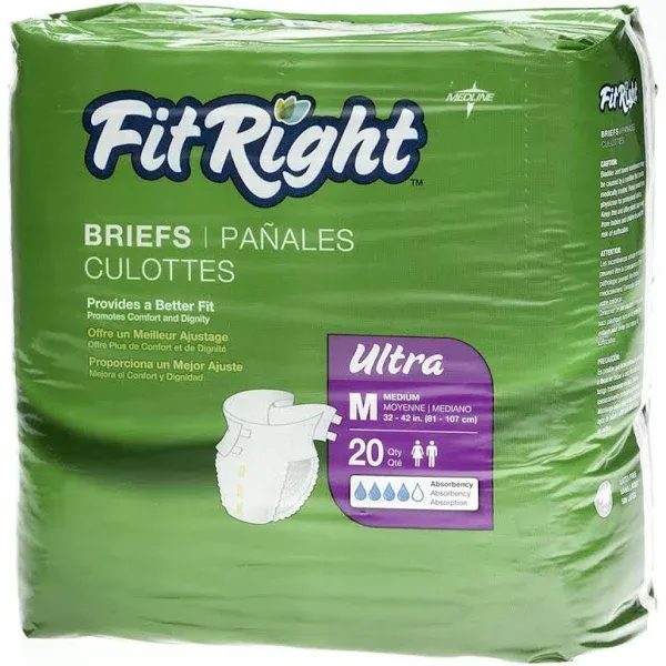 Medline - FitRight Ultra Protective Underwear, Medium, 28" to 40" Waist, 20/Pack