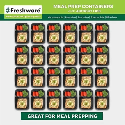 Meal Prep Containers 15 Pack 2 Compartment with Lids, Storage Containers, Bent