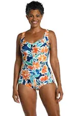 Maxine of Hollywood Women's Joyful Blooms Shirred Front Girl Leg One Piece