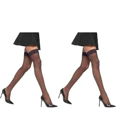 HUE - So Sexy Sheer, French Lace Thigh Hi Stockings, # 5971N, Black, Size 1