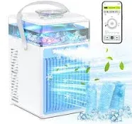 Portable Air Conditioners, 4 in 1 Rechargeable Evaporative Personal Cooler Humidifier with 6 Ice Boxes, 3 Speeds Quiet Mini AC with LED, Air Conditioner Desktop Cooling Fan for Office Tent Bedroom