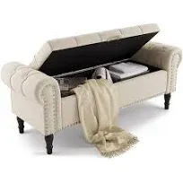 Dycanpo 50in Storage Bench with Arms Upholstered Ottoman Bench for Bedroom