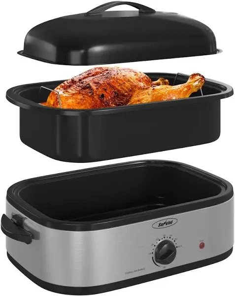 14-Quart Turkey Roaster Oven with Removable Pan and Rack, Stainless Steel, White