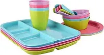 Mainstays 24 Piece Kids Dinnerware Set 4 of Each Tray Plate Bowl Cup Spoon Fork