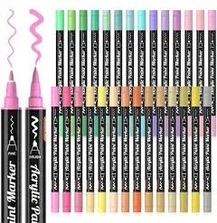 Shuttle Art Dual Tip Acrylic Paint Pens, 28 Pastel Colours Fine & Brush Paint Marker Pens, Paint Pens for Rock Painting, Ceramic, Wood, Fabric, Art