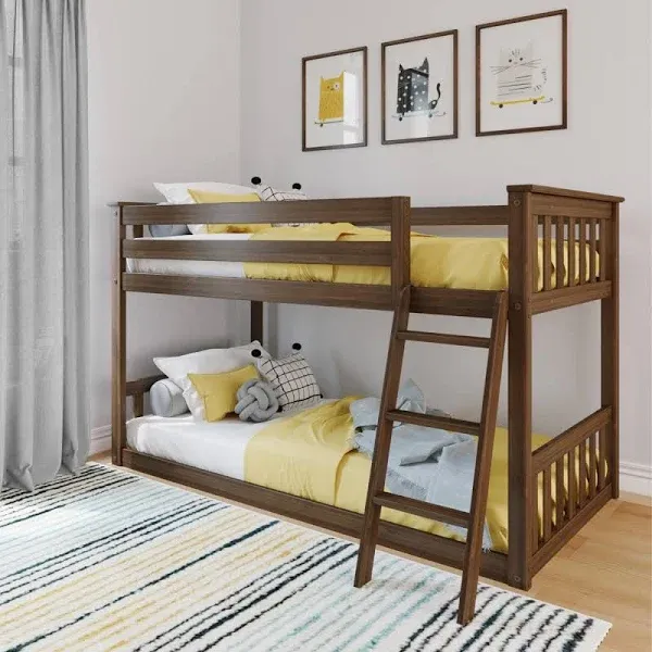 Max & Lily Twin over Twin Bunk Bed for Kids Solid Wood Low Bunk Beds with Ladder