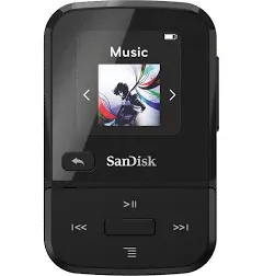 SanDisk 32GB Clip Sport Go MP3 Player, Black - LED Screen and FM Radio - SDMX30-032G-G46K