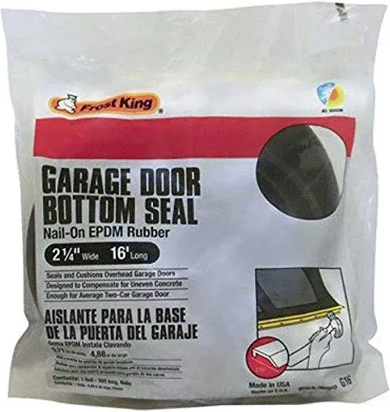 FROST KING GARAGE DOOR BOTTOM SEAL 16 ft. RUBBER WEATHERSEAL w/ NAILS