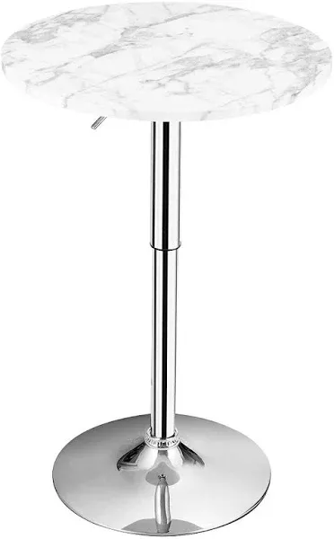 LDAILY Moccha Round Pub Table, Bistro Table w/Height Adjustable & 360°Swivel, Marble Cocktail Pub Table w/Anti-Slip Base for Home, Office Bar Table (2, White)