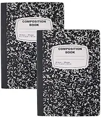 Emraw Black & White Marble Style Cover Composition Book with 100 Sheets of Wide Ruled White Paper (2