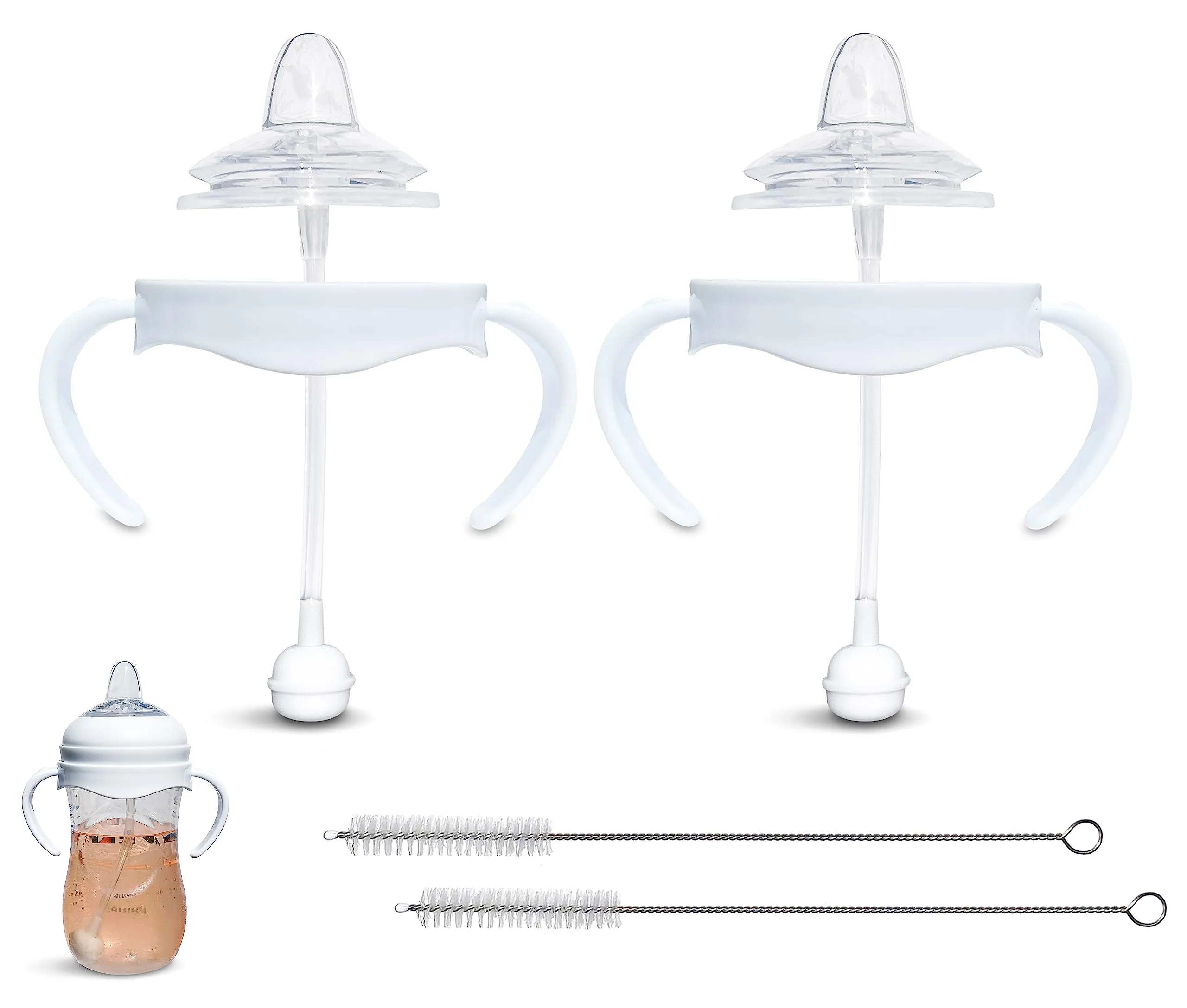 Sippy Cup Conversion Kit for Philips Avent Natural Baby Bottle | 2-Count | with Soft Silicone Sippy Spout Nipples, Weighted Any Angle Straw Ball, Bottle Handles and Straw Cleaning Brush (Sippy Spout)