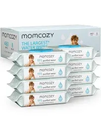 Baby Wipes, Momcozy Water Wipes-Extra Large Size Design, 99% Water Based Wipes, Unscented & Hypoallergenic, Cleansing & Moisturizing Baby Wipes for Sensitive Skin, 240 Count (4 Packs)