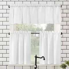 No. 918 Martine Microfiber Semi-Sheer Rod Pocket Kitchen Curtain Valance and Tiers Set, 54" x 24", White, Set of 3 (1 Pack)