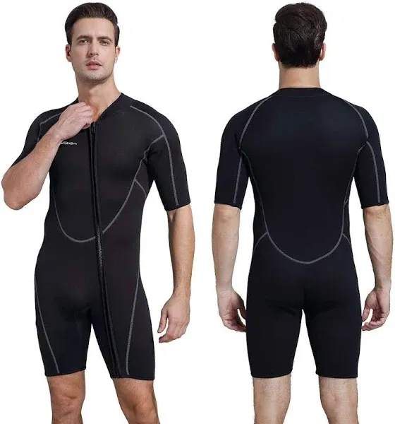 Seaskin Mens 3mm Shorty Wetsuit Womens, Full Body Diving Suit Front Zip Wetsuit for Diving Snorkeling Surfing Swimming