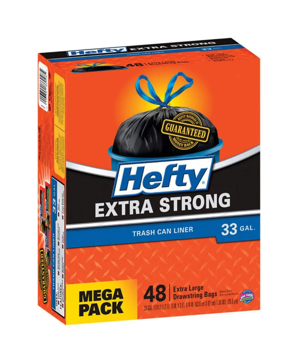 Hefty Strong Large Trash Bags, 33 Gallon, 48 Count