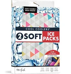 Cool Coolers by Fit & Fresh 2 Pack Soft Ice, Flexible Stretch Nylon Reusable Ice Packs for Lunch Boxes & Coolers, Navy Sketch Weave & Blue