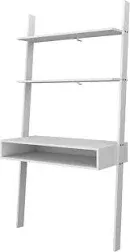 Manhattan Comfort Cooper 2 Floating Shelves Wood Ladder Desk in White