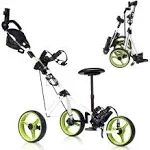 Foldable 3 Wheel Push Pull Golf Club Cart Trolley w/Seat Scoreboard Bag Swivel