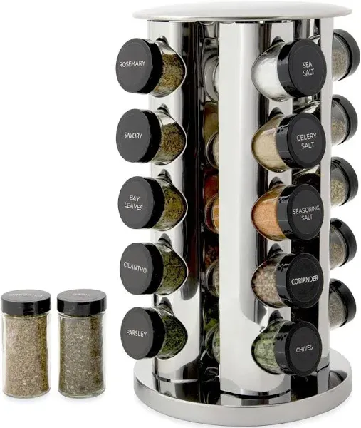 Heritage 20-Jar Revolving Filled Spice Rack Organizer 13 in Tall Silver