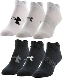 Under Armour Women's Essential No Show Socks (6-pack) Black/White M