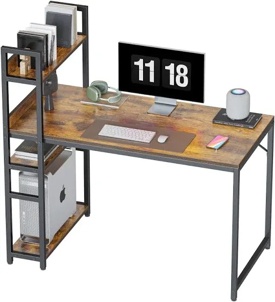 CubiCubi Study Computer Desk 32" Home Office Writing Small Desk, Modern Simple Style PC Table, Black Metal Frame, Rustic Brown