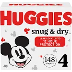 Huggies Size 4 Diapers, Snug & Dry Baby Diapers, Size 4 (22-37 lbs), 148 Count