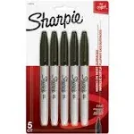 Sharpie Permanent Marker, Fine Point, Black - 5 markers