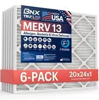 BNX 20x20x1 MERV 13 Pleated Air Filter - Made in USA - Electrostatic Charged HVAC AC Furnace Filters - Removes Pollen, Mold, Bacteria, Smoke (4 Pack)