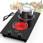 New Electric Cooktop 2 Burner Ceramic Electric Stove Top Knob Control 2100W 110V