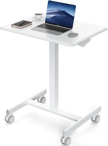 Sweetcrispy Small Mobile Rolling Standing Desk - Overbed Table, Teacher Podium with Wheels, Adjustable Work Table, Rolling Desk Laptop Computer Cart