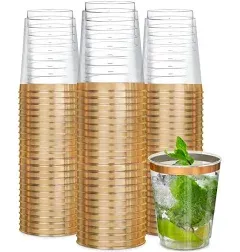 R-kay Plastic Cups, Heavy Duty 10 OZ Disposable cups, Plastic cocktail Glasses (100, Gold)