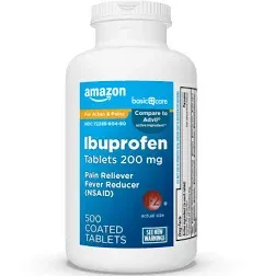 Amazon Basic Care Ibuprofen Fever Reducer and Pain Relief 500 Tabs  Exp 08/2025