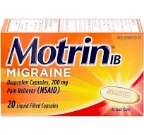 Motrin IB Migraine Ibuprofen 200 mg Pain Reliever Capsules (3.21 oz)