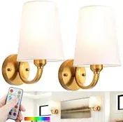 Battery Operated Wall Sconce Set Of 2,Rechargeable Wall Sconce 7 Color RGB USB Charging Up To 50 Hours Use Time,Fabric Wireless Wall Sconce Not Hardwired For Bedroom Living Room ( Color : Brass )