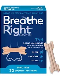 Breathe Right Nasal Strips, Original, Tan, Small/Medium - 30 strips