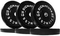 Signature Fitness 2" Olympic Bumper Plate Weight Plates with Steel Hub in Pairs or Sets - 100% Virgin Rubber