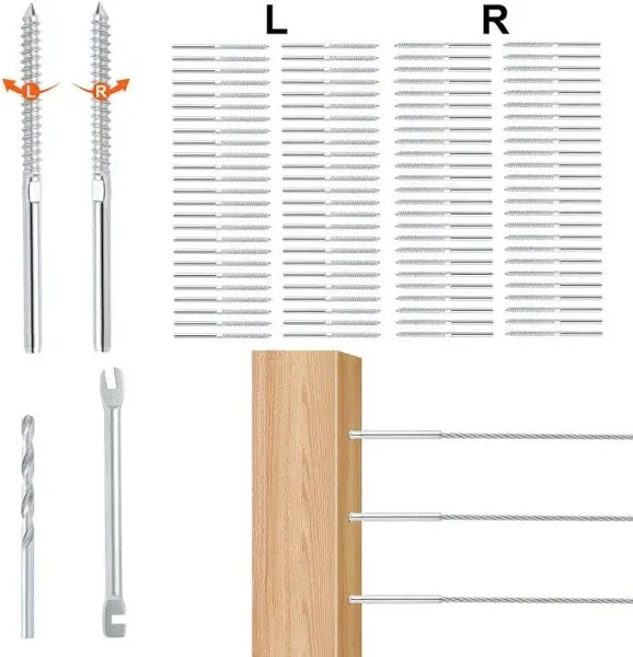 VEVOR 102 Pack Cable Railing Swage Threaded Stud Tension End Fitting Terminal fo