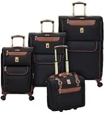 London Fog 1560-4SU Blk Westminster Four Piece Suitcase Set Faux Leather Black