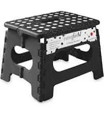 2 Pack - 9&#034; Folding Plastic Step Foot Stool with Handle -Black