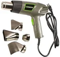 Genesis GHG1500A Dual Temperature Heat Gun Kit With Fast Heat High And Low Settings 572F/1000F, Air Reduction Nozzle, Reflector Nozzle, And Two Deflector Nozzles with 2 Year Warranty