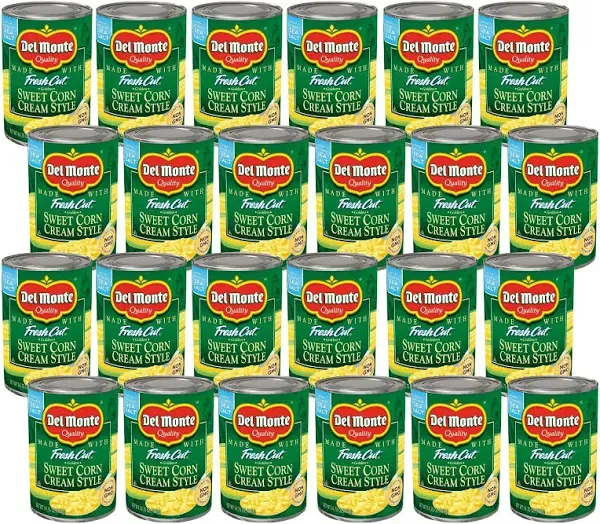 DEL MONTE FRESH CUT Golden Sweet Canned Cream Corn, Canned Vegetables, 24 Pack, 14.75 oz Can