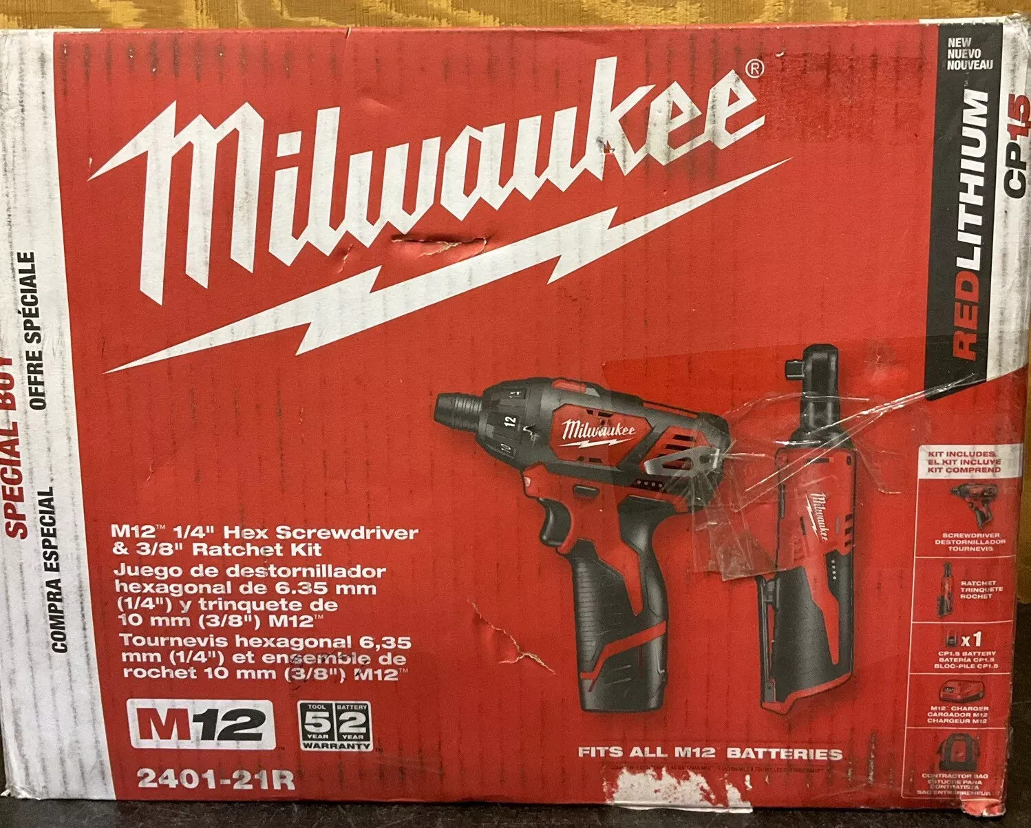 Milwaukee 2401-21R M12 Cordless 3/8 Ratchet and Screwdriver Combo Ki (HPB008942)