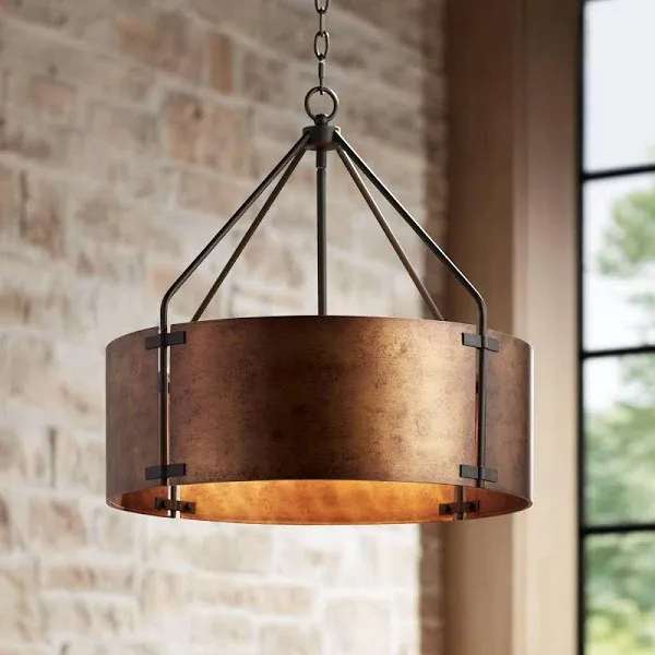 Possini Euro Julian 22&quot; Wide Rustic Bronze Metal Drum Pendant Light | www.lampsplus.com